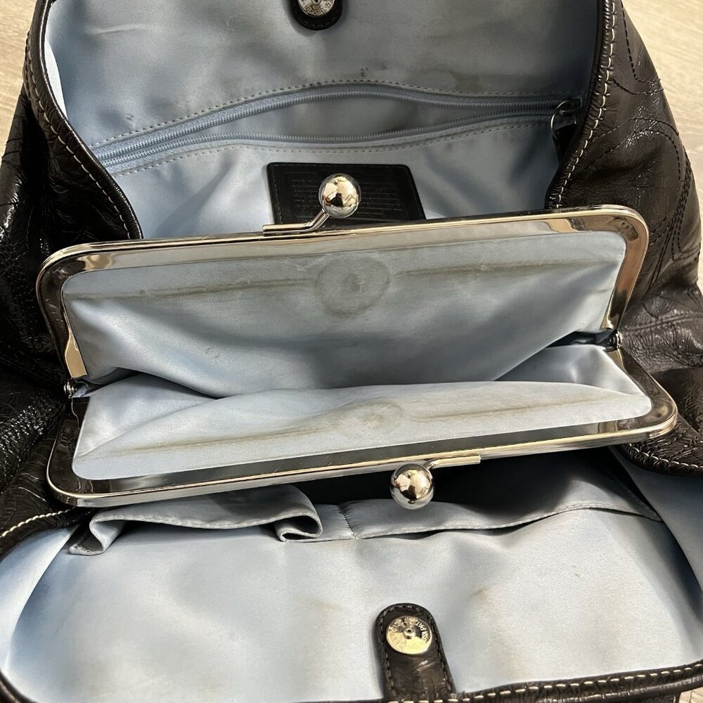 Coach Signature Stitched Patent Leather Carryall Bag Black, F15658 - Picture 6 of 8